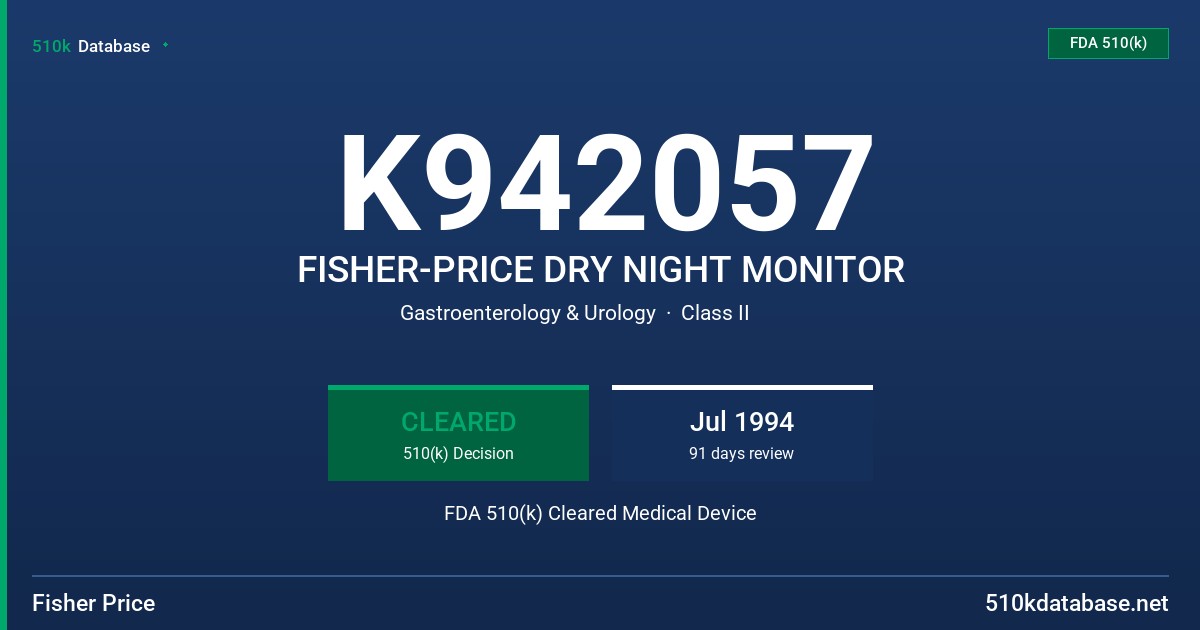 K942057 FISHER-PRICE DRY NIGHT MONITOR FDA 510(k) Cleared Medical Device
