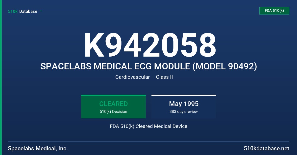 K942058 SPACELABS MEDICAL ECG MODULE (MODEL 90492) FDA 510(k) Cleared Medical Device