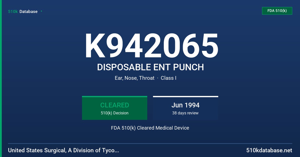 K942065 DISPOSABLE ENT PUNCH FDA 510(k) Cleared Medical Device