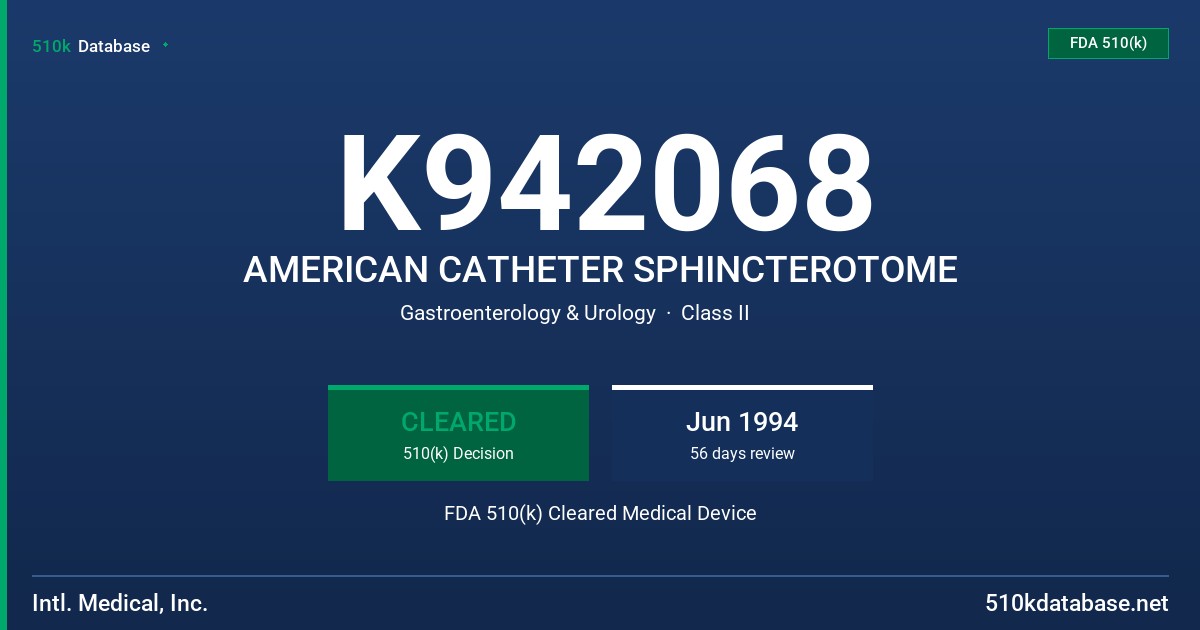 K942068 AMERICAN CATHETER SPHINCTEROTOME FDA 510(k) Cleared Medical Device