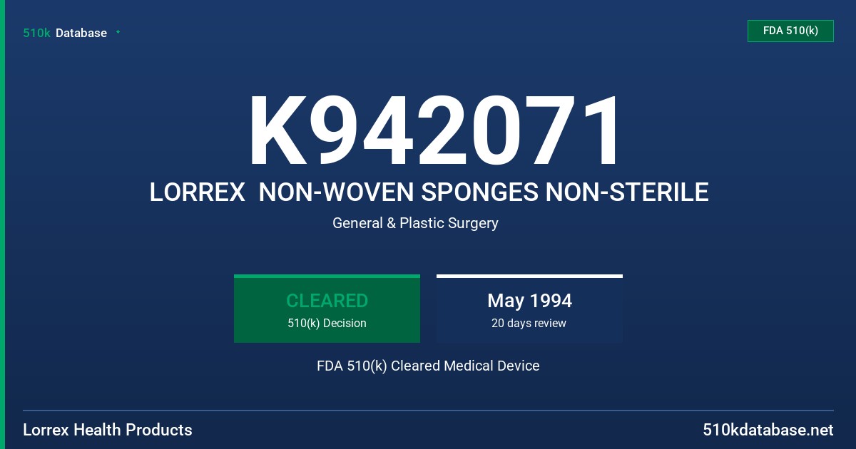 K942071 LORREX  NON-WOVEN SPONGES NON-STERILE FDA 510(k) Cleared Medical Device