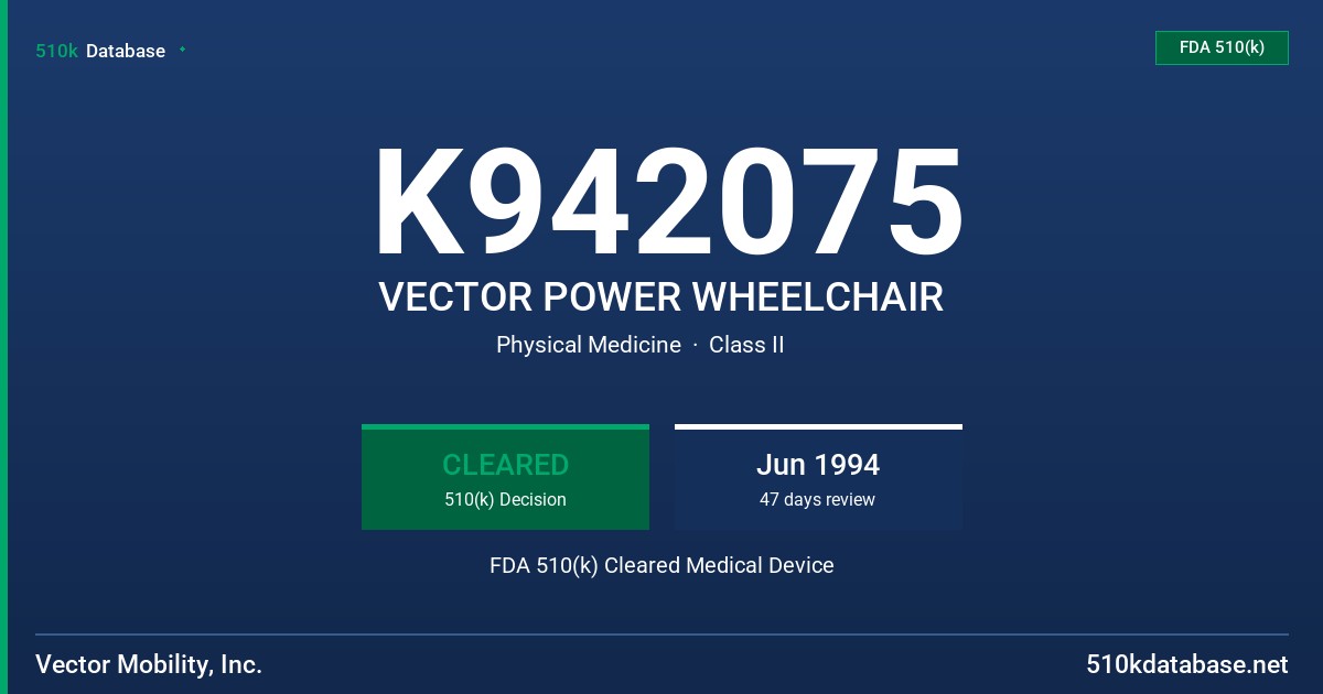 K942075 VECTOR POWER WHEELCHAIR FDA 510(k) Cleared Medical Device