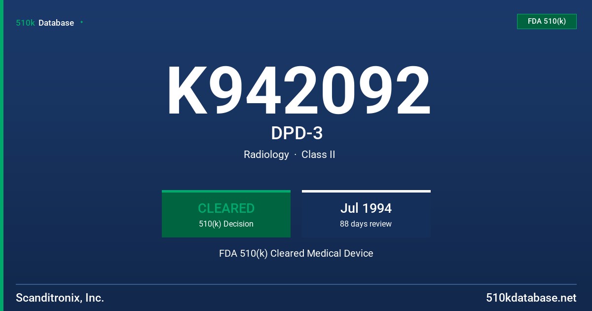 K942092 DPD-3 FDA 510(k) Cleared Medical Device