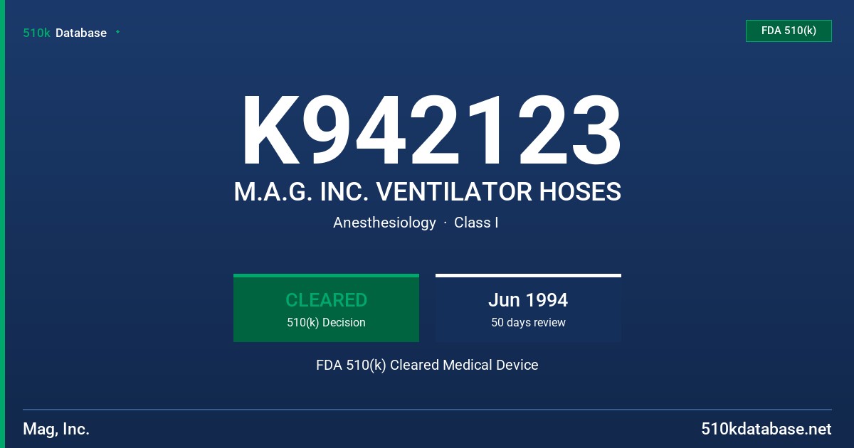 K942123 M.A.G. INC. VENTILATOR HOSES FDA 510(k) Cleared Medical Device
