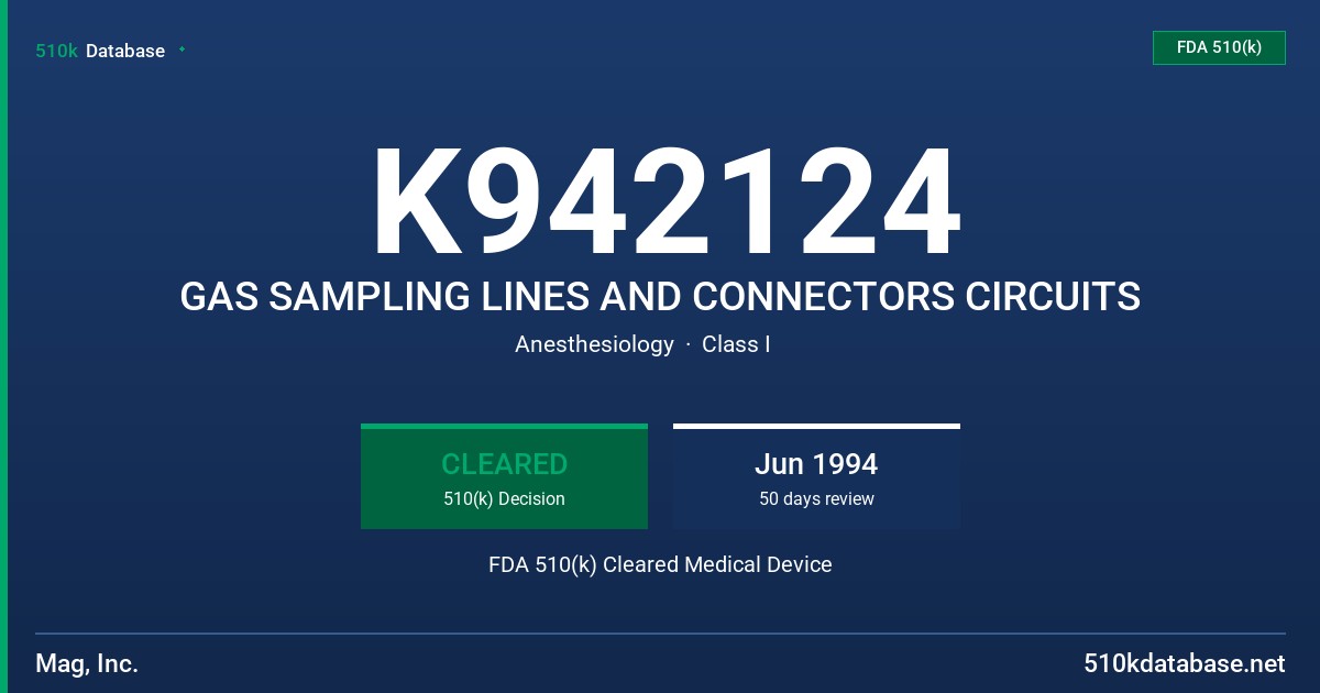 K942124 GAS SAMPLING LINES AND CONNECTORS CIRCUITS FDA 510(k) Cleared Medical Device