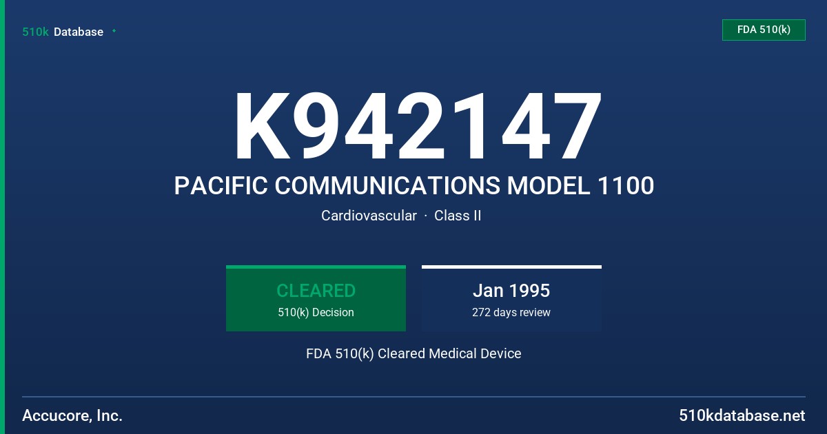 K942147 PACIFIC COMMUNICATIONS MODEL 1100 FDA 510(k) Cleared Medical Device