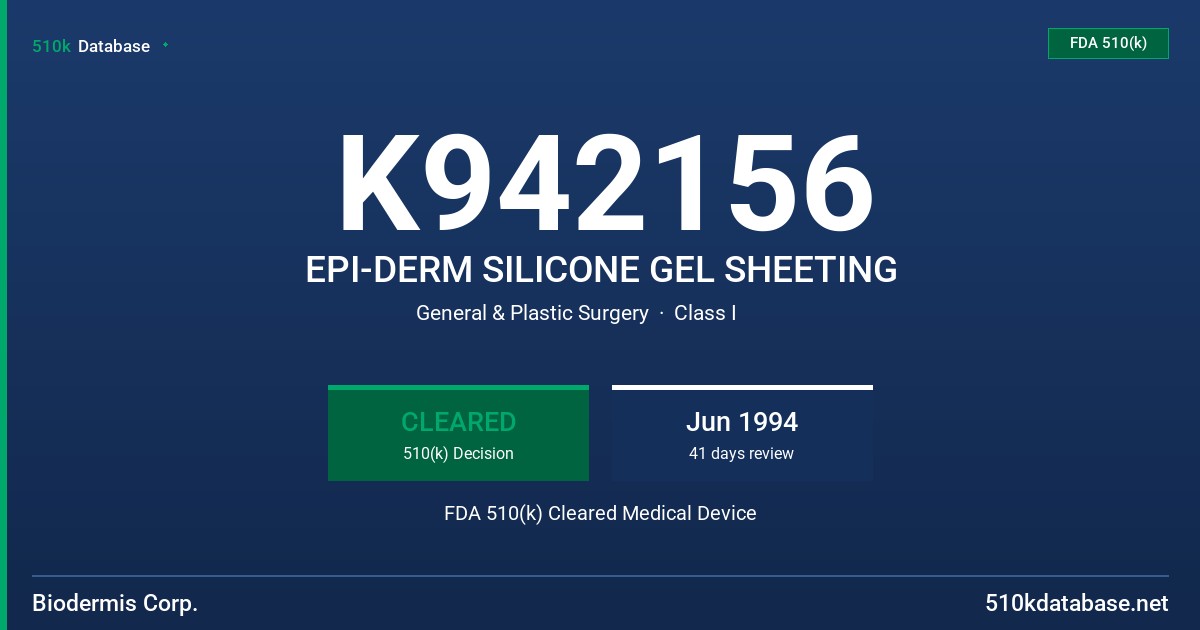 K942156 EPI-DERM SILICONE GEL SHEETING FDA 510(k) Cleared Medical Device