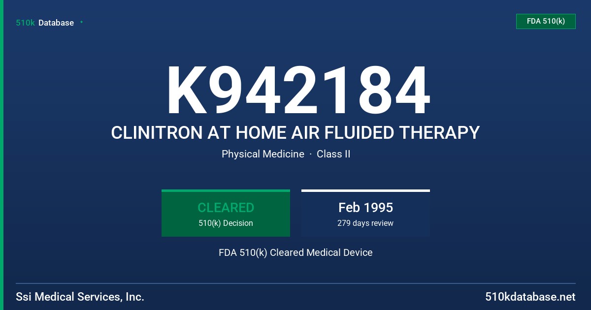 K942184 CLINITRON AT HOME AIR FLUIDED THERAPY FDA 510(k) Cleared Medical Device