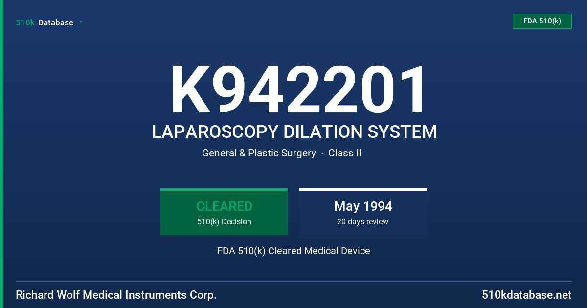 K942201 LAPAROSCOPY DILATION SYSTEM FDA 510(k) Cleared Medical Device