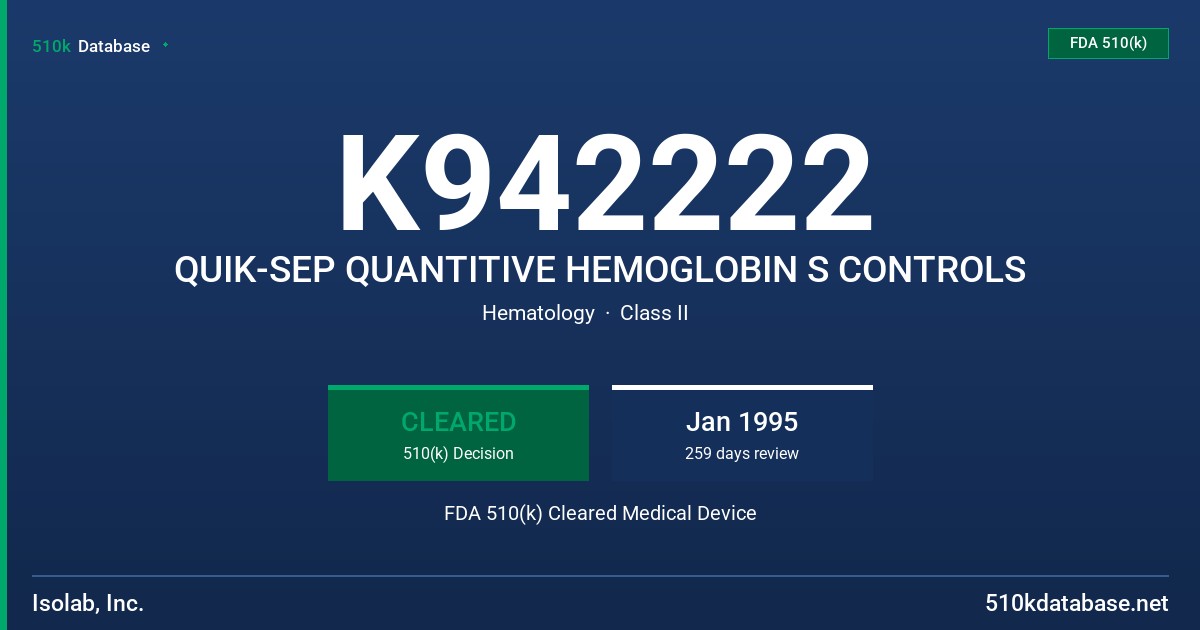 K942222 QUIK-SEP QUANTITIVE HEMOGLOBIN S CONTROLS FDA 510(k) Cleared Medical Device