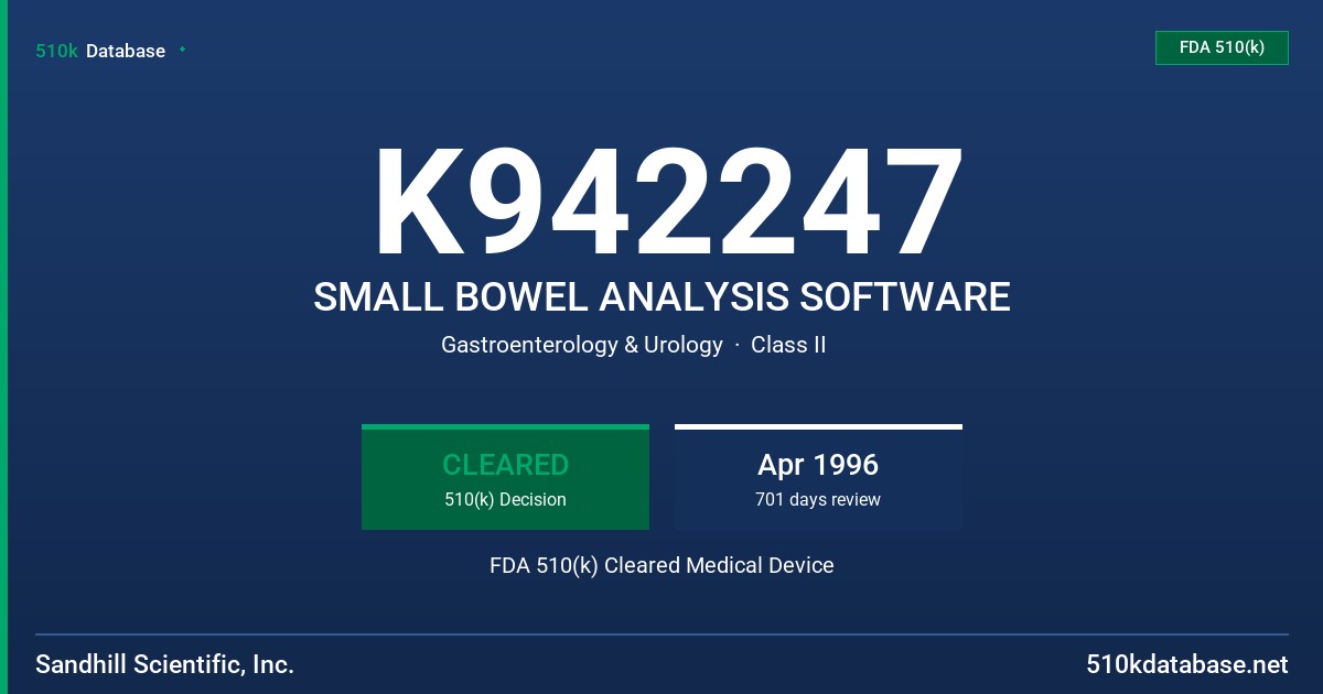 K942247 SMALL BOWEL ANALYSIS SOFTWARE FDA 510(k) Cleared Medical Device