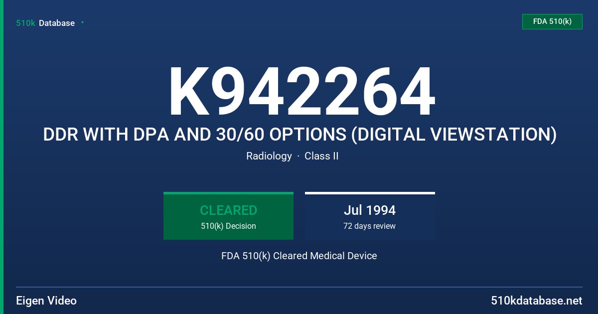 K942264 DDR WITH DPA AND 30/60 OPTIONS (DIGITAL VIEWSTATION) FDA 510(k) Cleared Medical Device