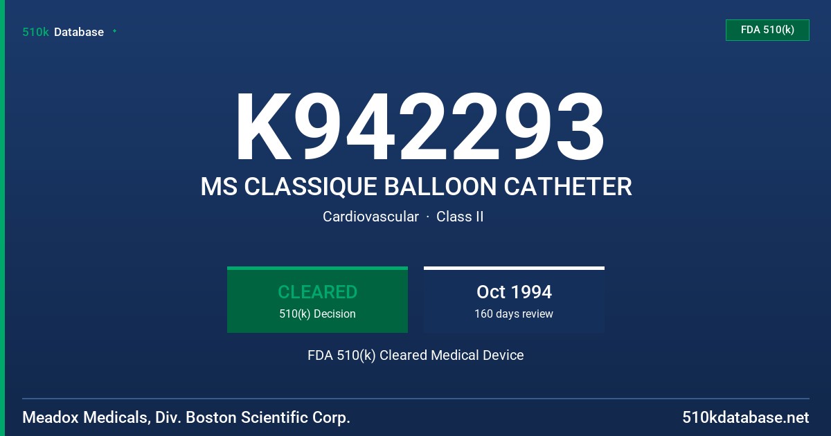 K942293 MS CLASSIQUE BALLOON CATHETER FDA 510(k) Cleared Medical Device