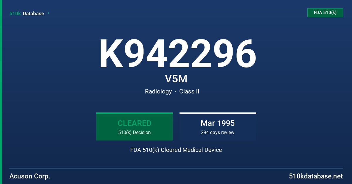 K942296 V5M FDA 510(k) Cleared Medical Device