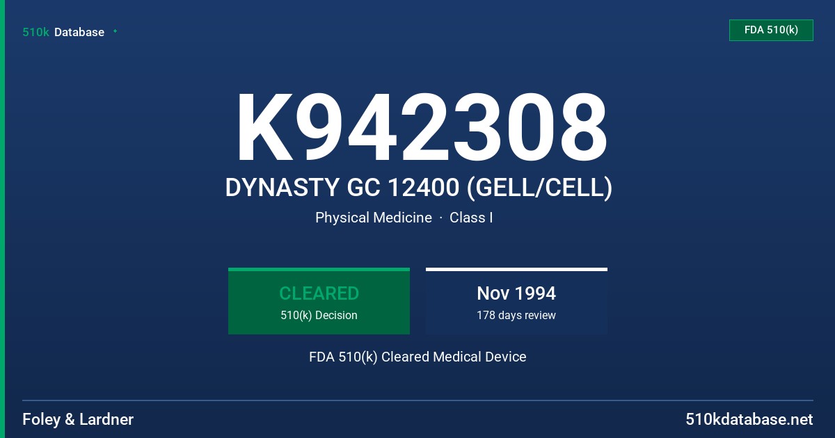 K942308 DYNASTY GC 12400 (GELL/CELL) FDA 510(k) Cleared Medical Device