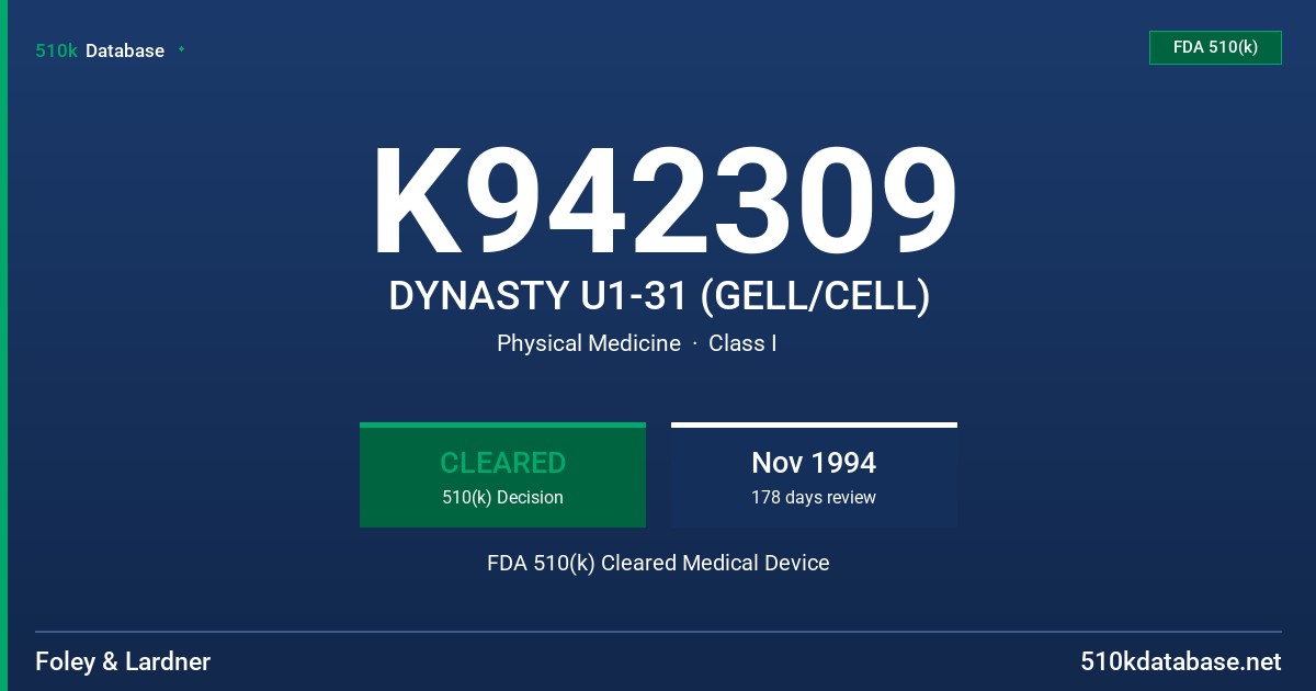 K942309 DYNASTY U1-31 (GELL/CELL) FDA 510(k) Cleared Medical Device