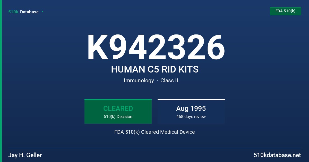 K942326 HUMAN C5 RID KITS FDA 510(k) Cleared Medical Device