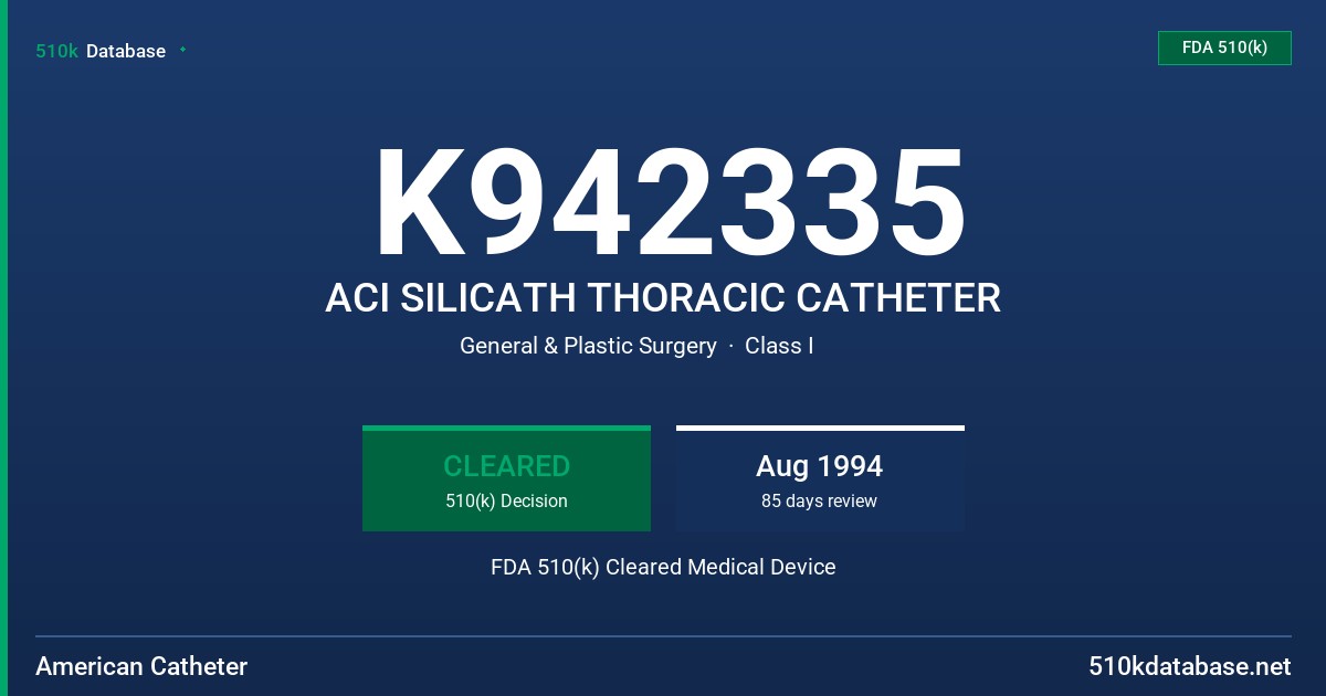 K942335 ACI SILICATH THORACIC CATHETER FDA 510(k) Cleared Medical Device