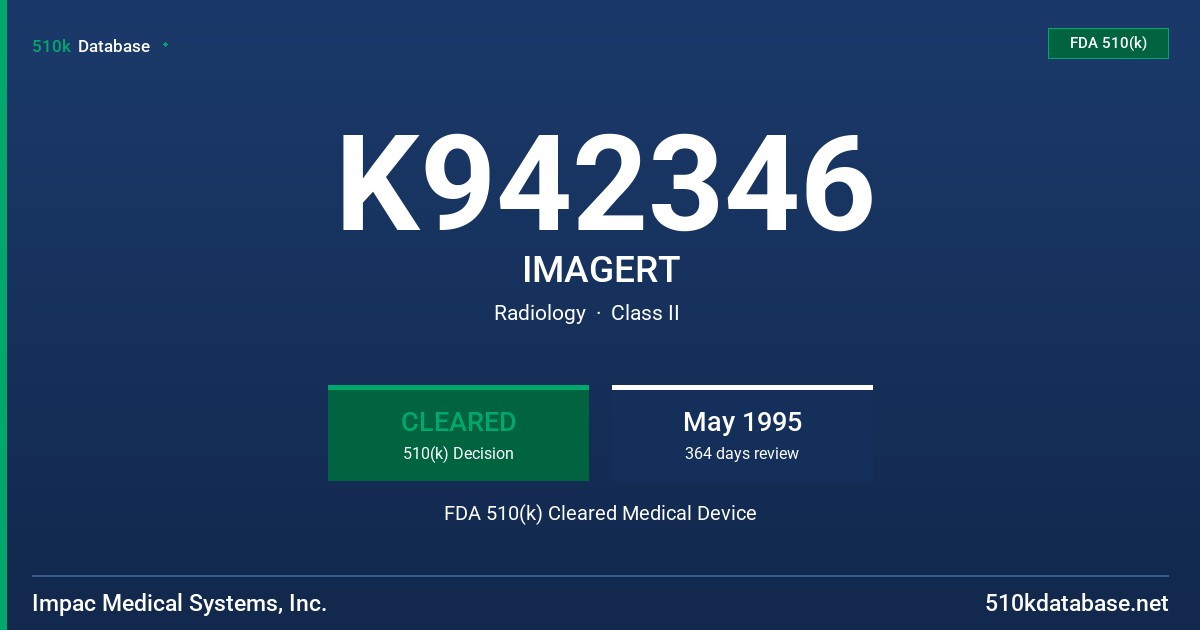 K942346 IMAGERT FDA 510(k) Cleared Medical Device