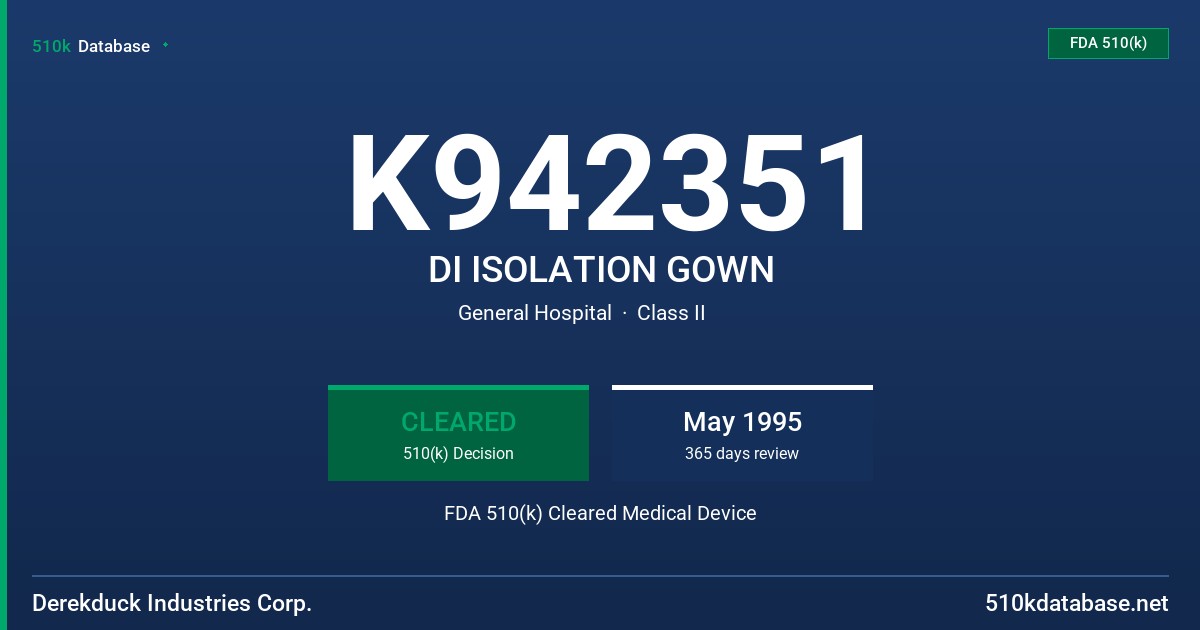 K942351 DI ISOLATION GOWN FDA 510(k) Cleared Medical Device
