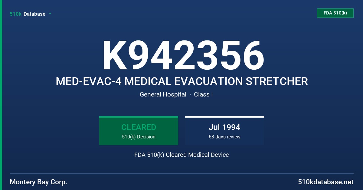 K942356 MED-EVAC-4 MEDICAL EVACUATION STRETCHER FDA 510(k) Cleared Medical Device