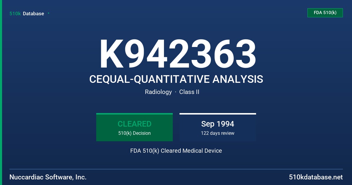 K942363 CEQUAL-QUANTITATIVE ANALYSIS FDA 510(k) Cleared Medical Device