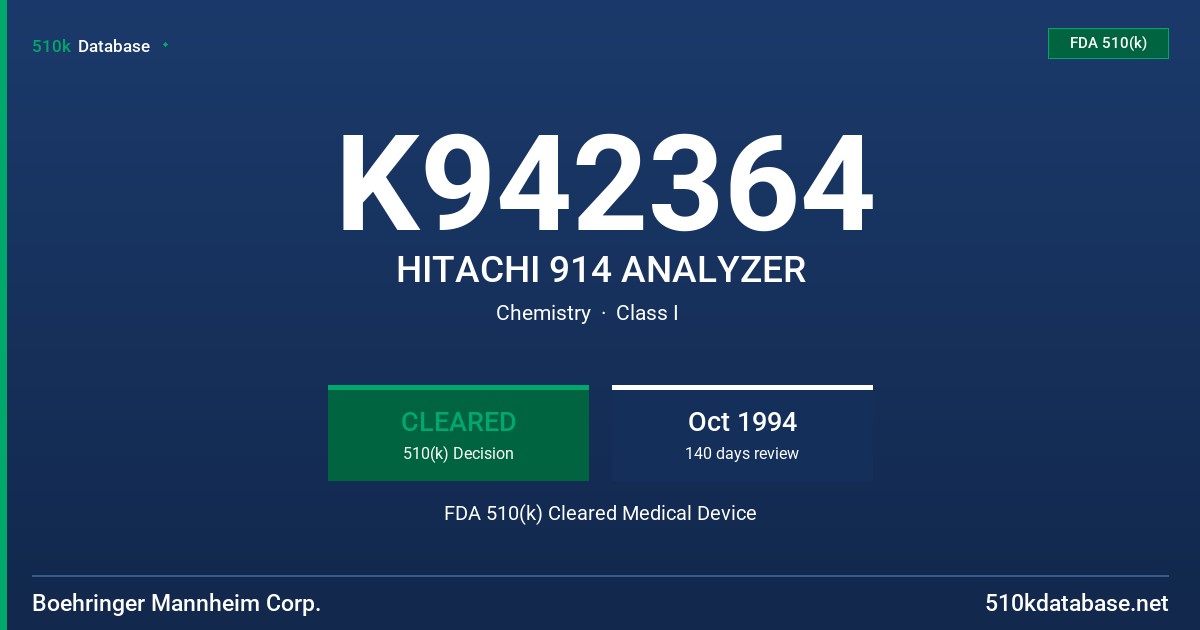 K942364 HITACHI 914 ANALYZER FDA 510(k) Cleared Medical Device