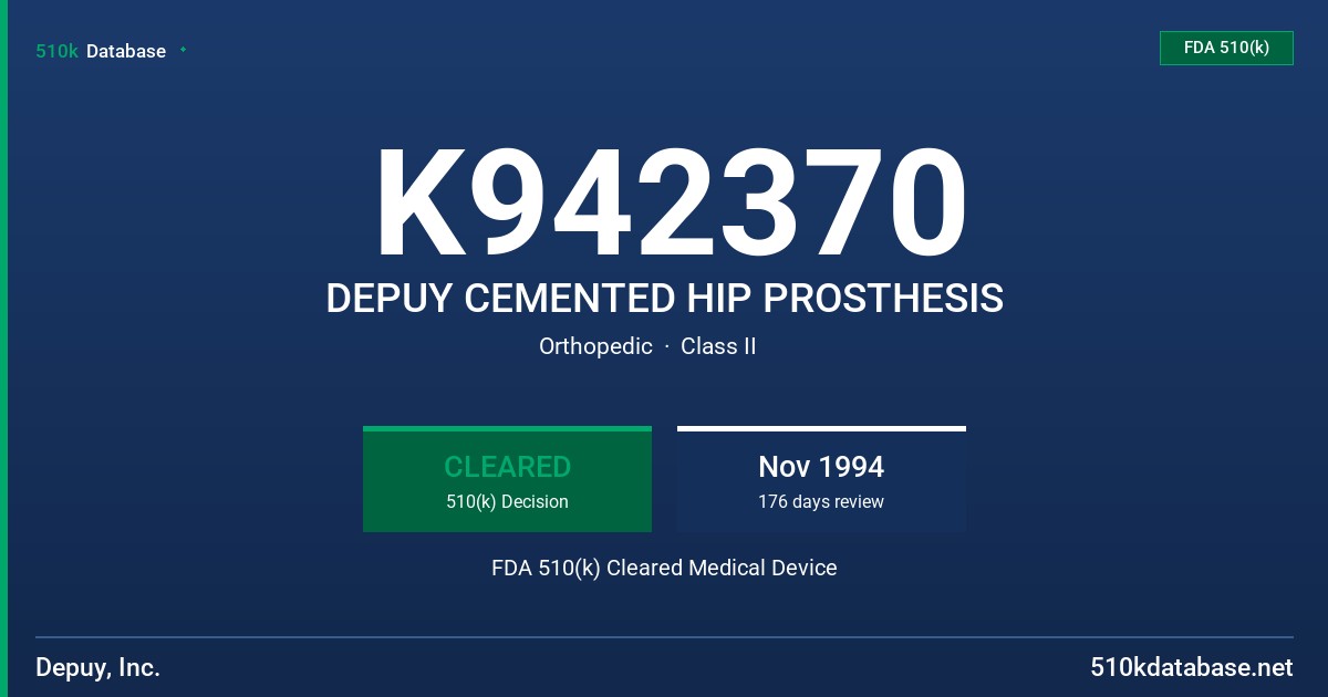 K942370 DEPUY CEMENTED HIP PROSTHESIS FDA 510(k) Cleared Medical Device