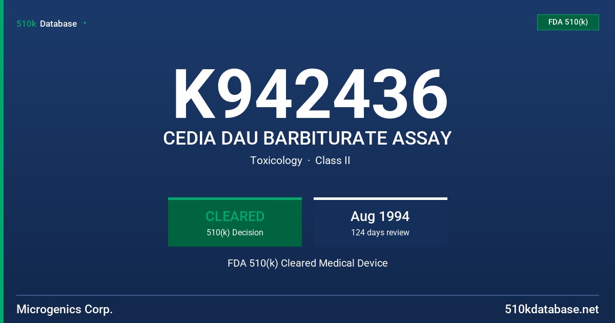 K942436 CEDIA DAU BARBITURATE ASSAY FDA 510(k) Cleared Medical Device