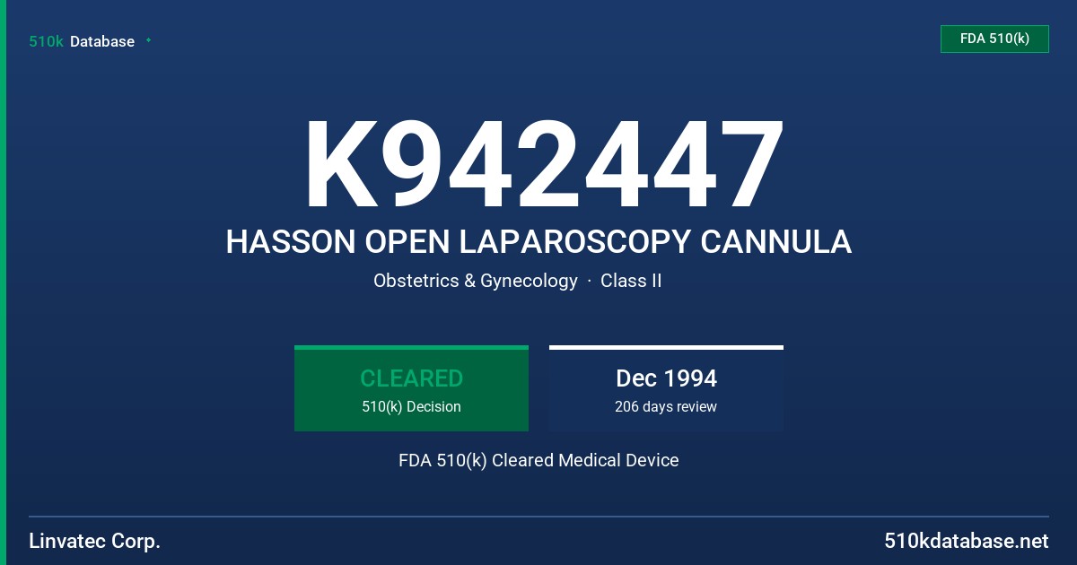 K942447 HASSON OPEN LAPAROSCOPY CANNULA FDA 510(k) Cleared Medical Device