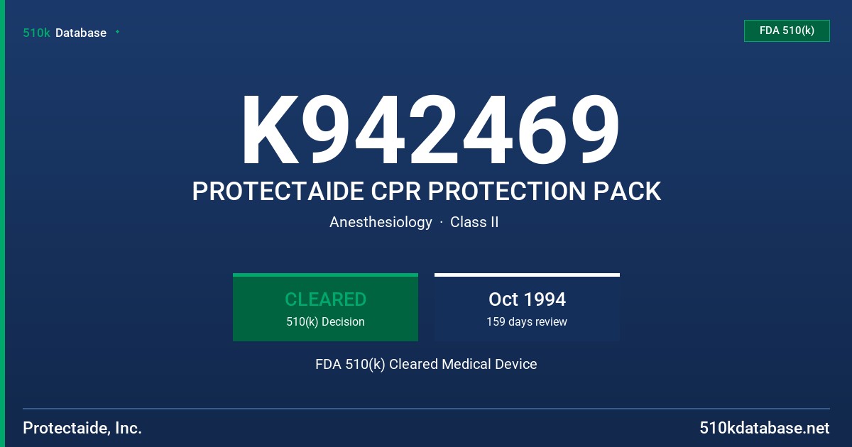 K942469 PROTECTAIDE CPR PROTECTION PACK FDA 510(k) Cleared Medical Device