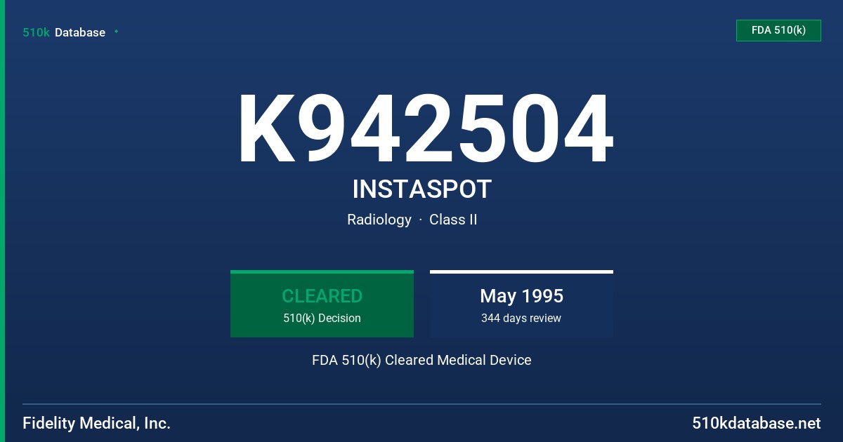 K942504 INSTASPOT FDA 510(k) Cleared Medical Device