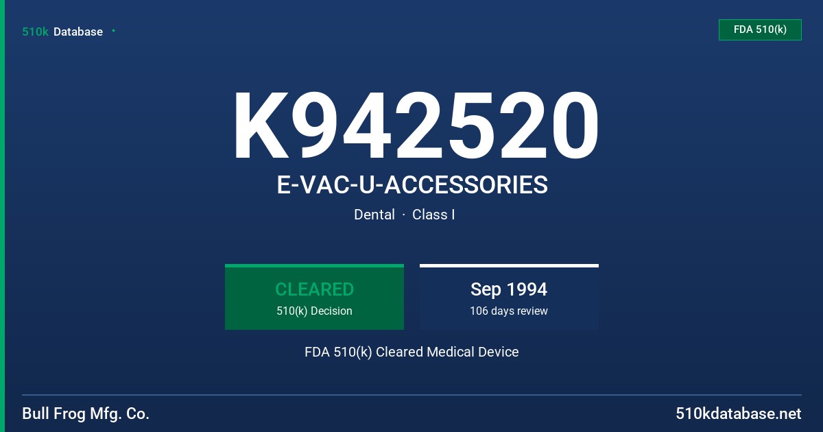 K942520 E-VAC-U-ACCESSORIES FDA 510(k) Cleared Medical Device