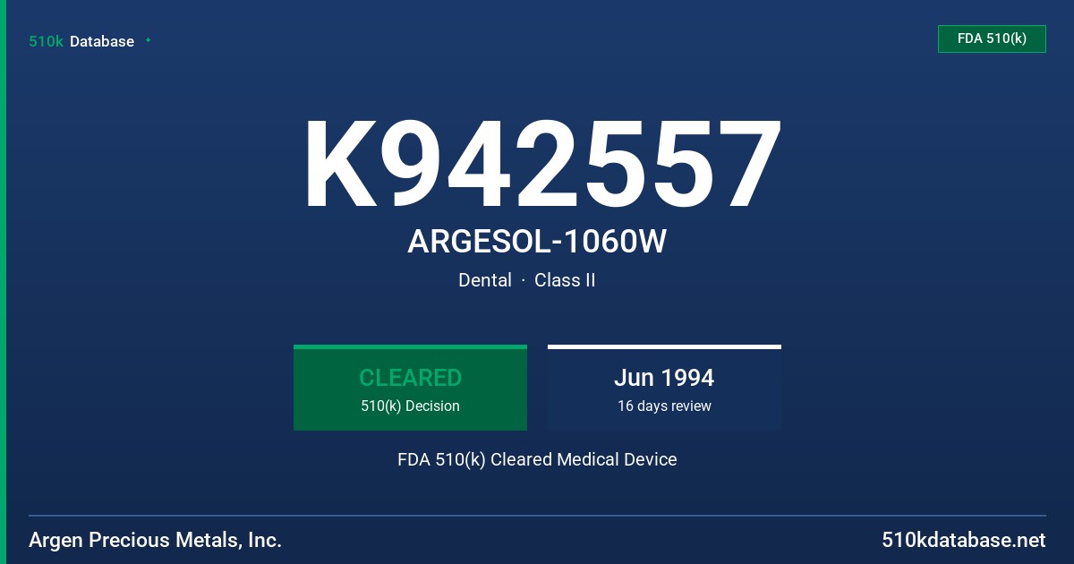 K942557 ARGESOL-1060W FDA 510(k) Cleared Medical Device