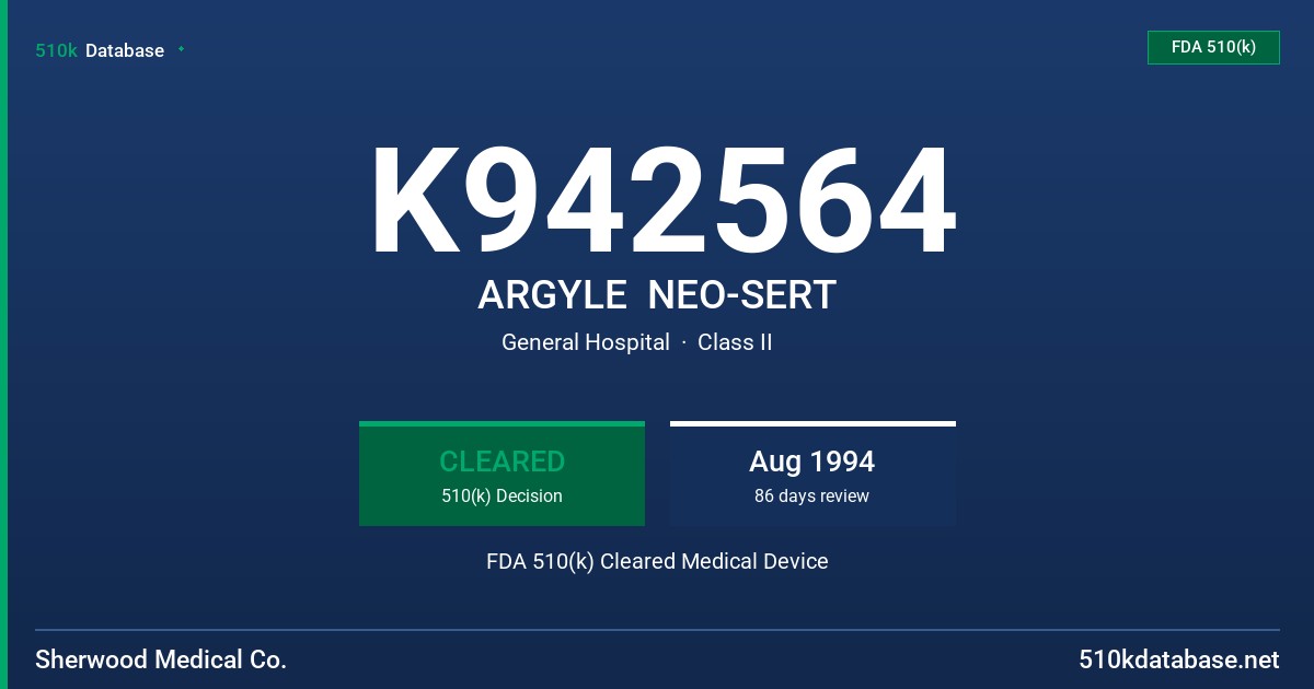 K942564 ARGYLE  NEO-SERT FDA 510(k) Cleared Medical Device