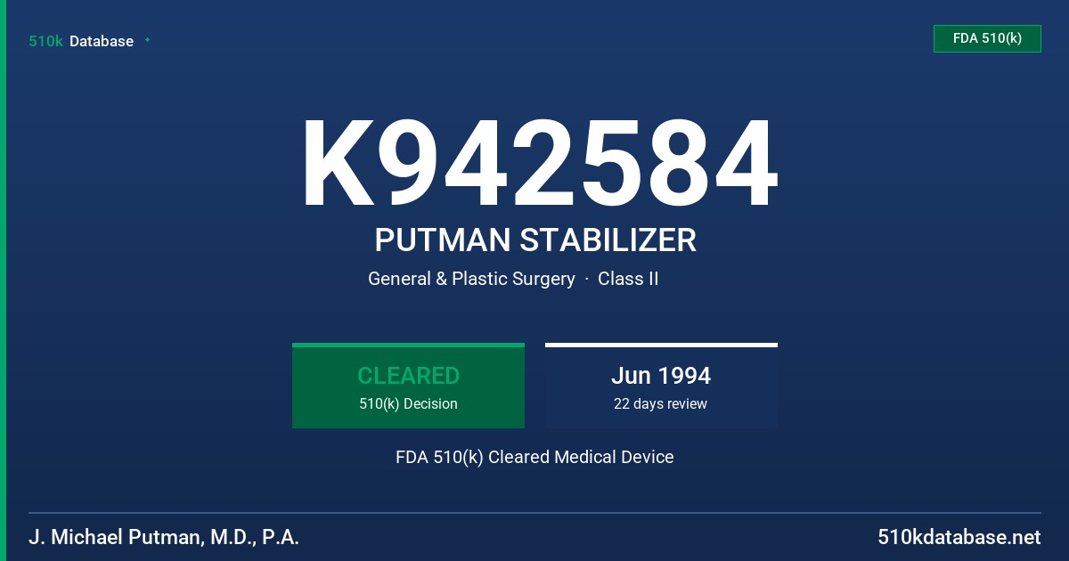 K942584 PUTMAN STABILIZER FDA 510(k) Cleared Medical Device
