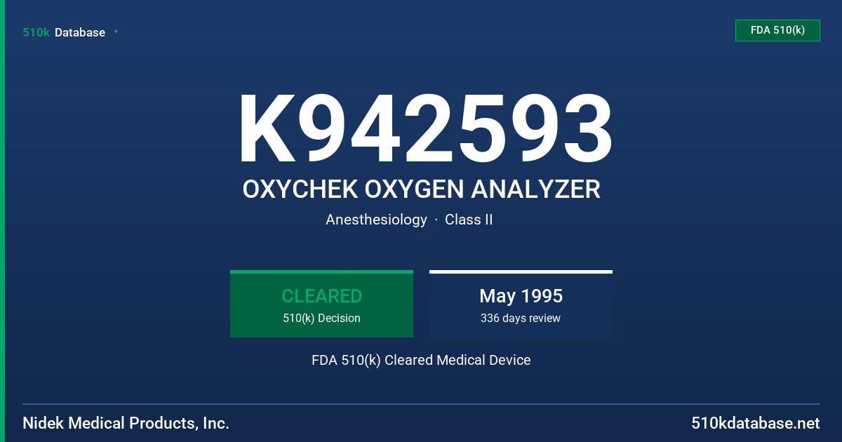K942593 OXYCHEK OXYGEN ANALYZER FDA 510(k) Cleared Medical Device