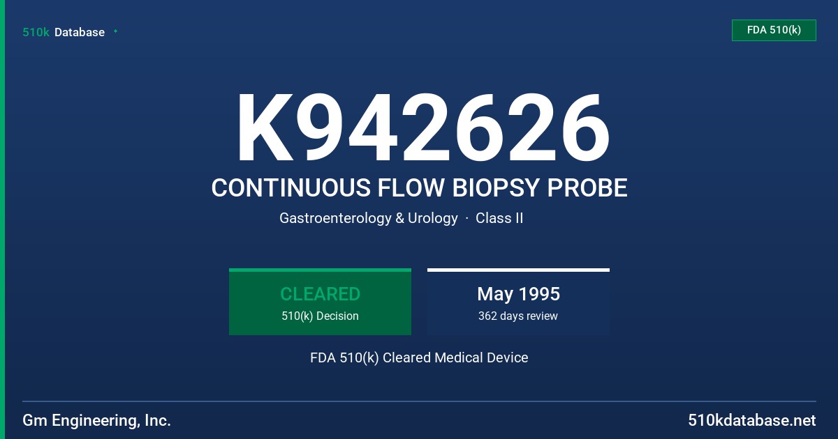 K942626 CONTINUOUS FLOW BIOPSY PROBE FDA 510(k) Cleared Medical Device