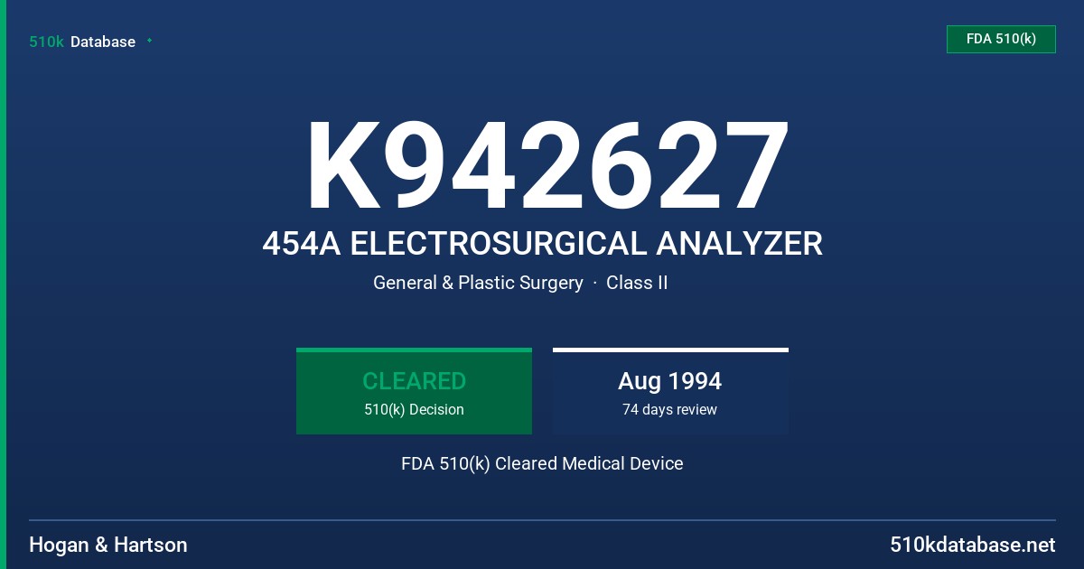 K942627 454A ELECTROSURGICAL ANALYZER FDA 510(k) Cleared Medical Device