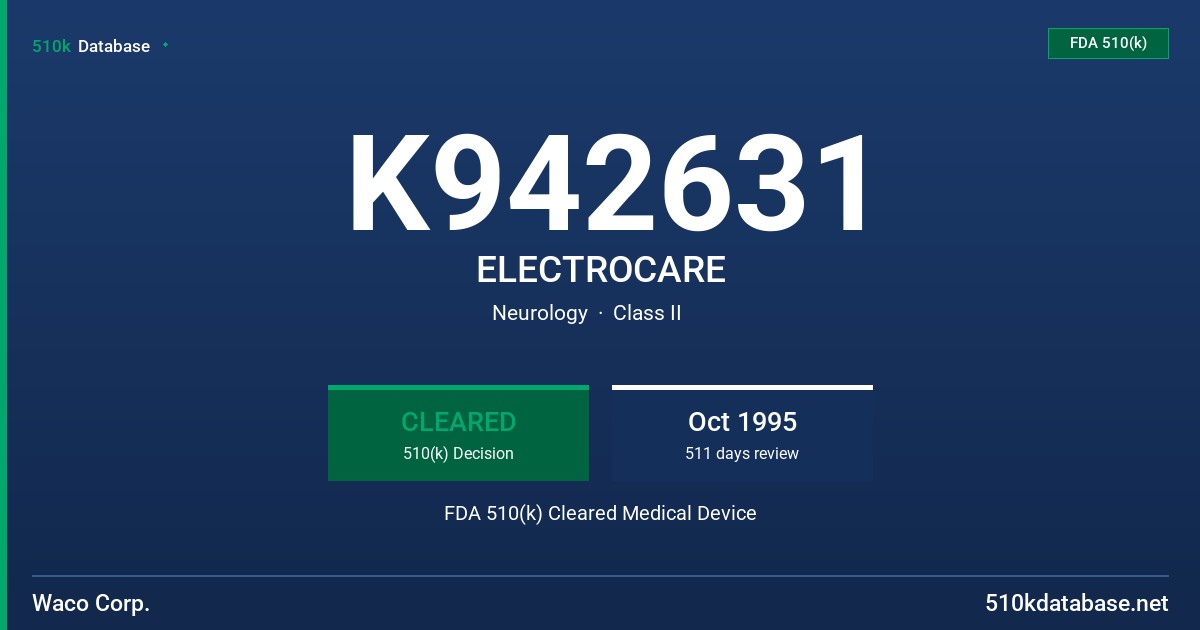 K942631 ELECTROCARE FDA 510(k) Cleared Medical Device