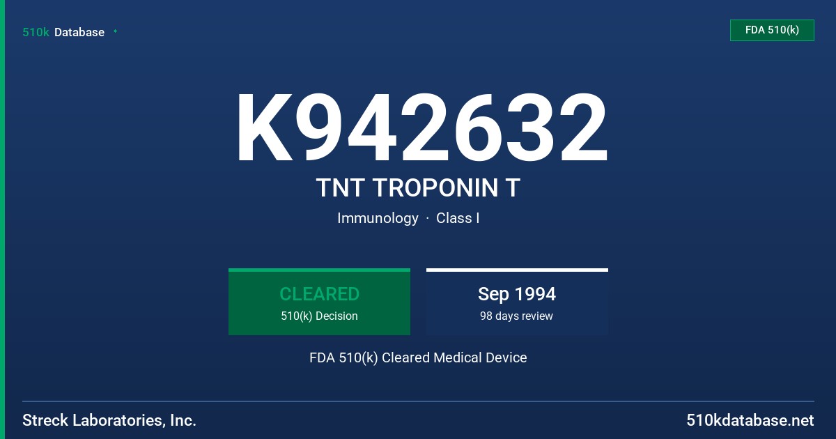 K942632 TNT TROPONIN T FDA 510(k) Cleared Medical Device