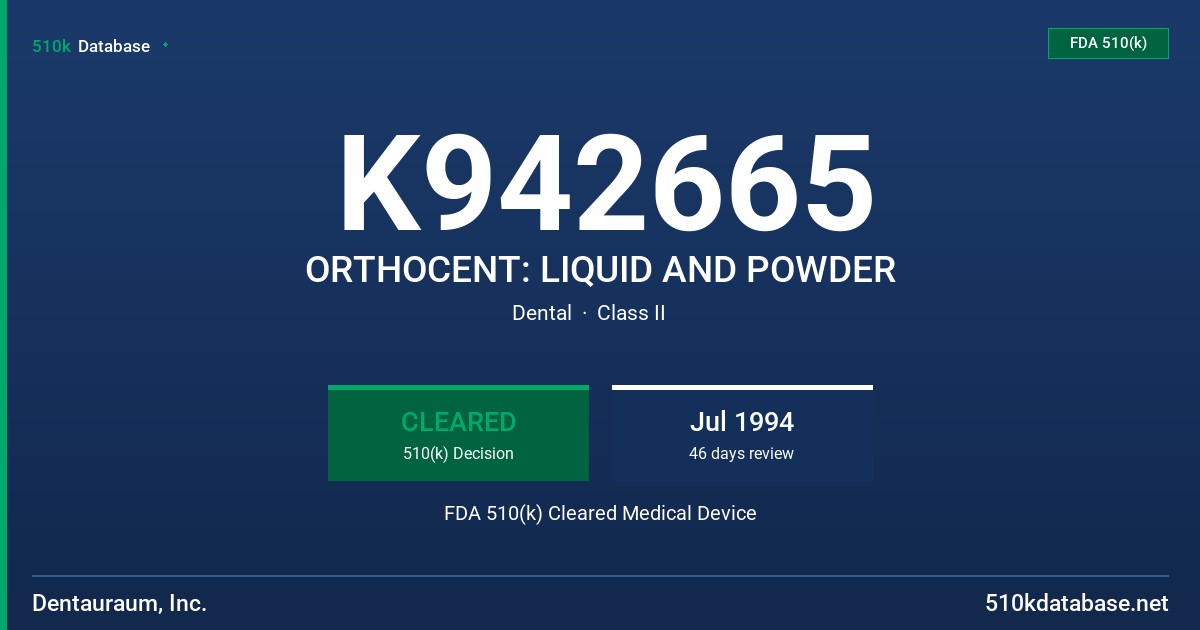 K942665 ORTHOCENT: LIQUID AND POWDER FDA 510(k) Cleared Medical Device