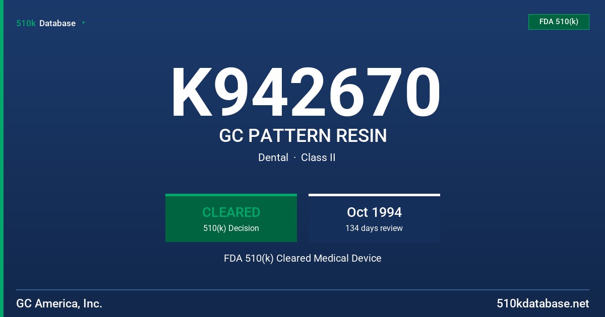 K942670 GC PATTERN RESIN FDA 510(k) Cleared Medical Device