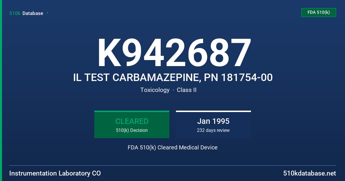 K942687 IL TEST CARBAMAZEPINE, PN 181754-00 FDA 510(k) Cleared Medical Device