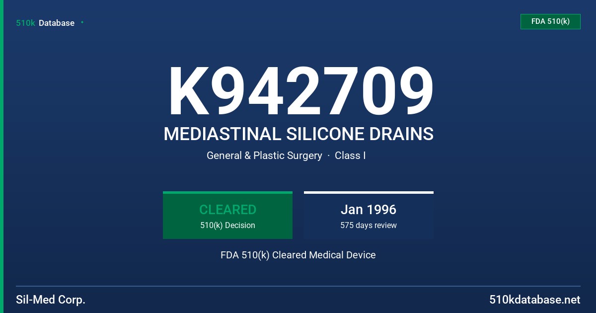 K942709 MEDIASTINAL SILICONE DRAINS FDA 510(k) Cleared Medical Device