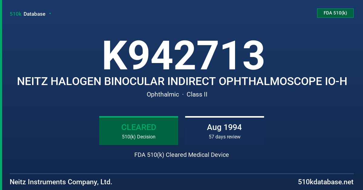 K942713 NEITZ HALOGEN BINOCULAR INDIRECT OPHTHALMOSCOPE IO-H FDA 510(k) Cleared Medical Device