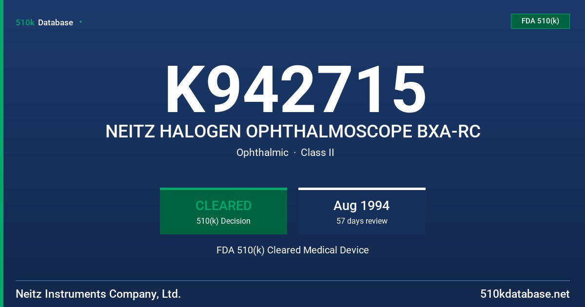 K942715 NEITZ HALOGEN OPHTHALMOSCOPE BXA-RC FDA 510(k) Cleared Medical Device