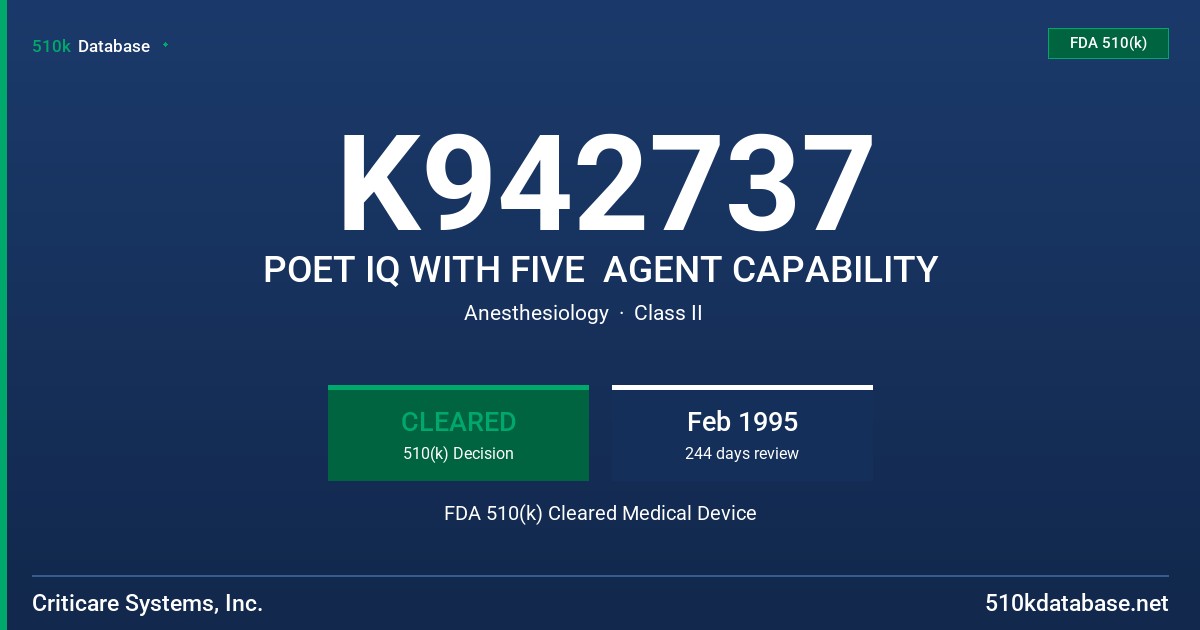 K942737 POET IQ WITH FIVE  AGENT CAPABILITY FDA 510(k) Cleared Medical Device