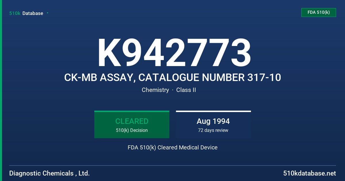 K942773 CK-MB ASSAY, CATALOGUE NUMBER 317-10 FDA 510(k) Cleared Medical Device