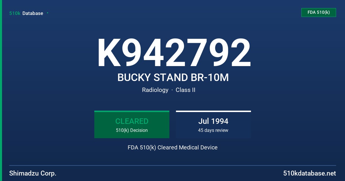 K942792 BUCKY STAND BR-10M FDA 510(k) Cleared Medical Device